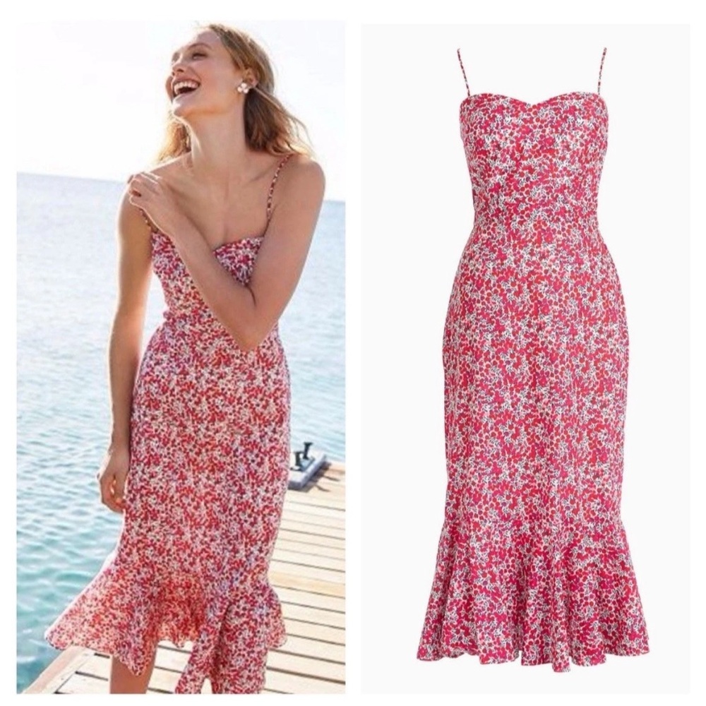 J. Crew x Liberty Fabric red and pink midi dress. Size 12 EUC